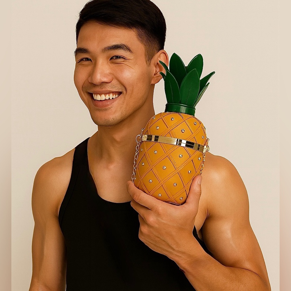 Pineapple Shaped Faux Leather Handbag with Chain Strap | Novelty Item - Picture 5 of 7